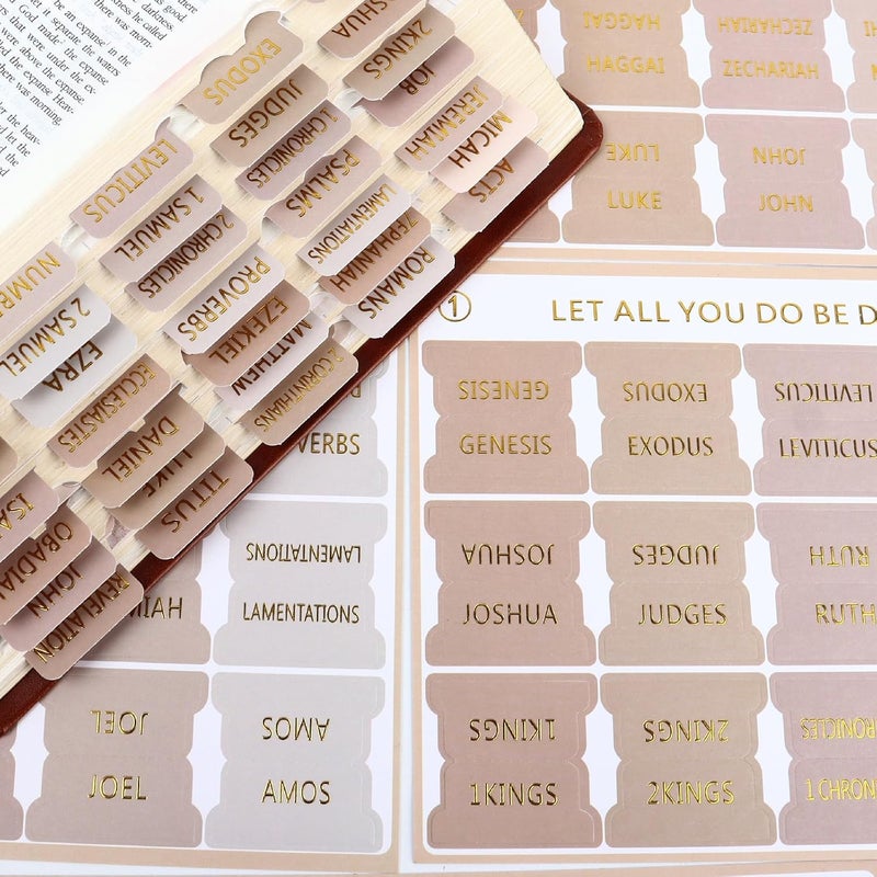 DOMMARE Laminated Bible Tabs (Gold Foil Embossed Lettering), Index Tabs for Women and Men, Baptism Christian Dividers Study Supplies for Men, Easy to Read and Apply, 75Pcs Beige - Image 4